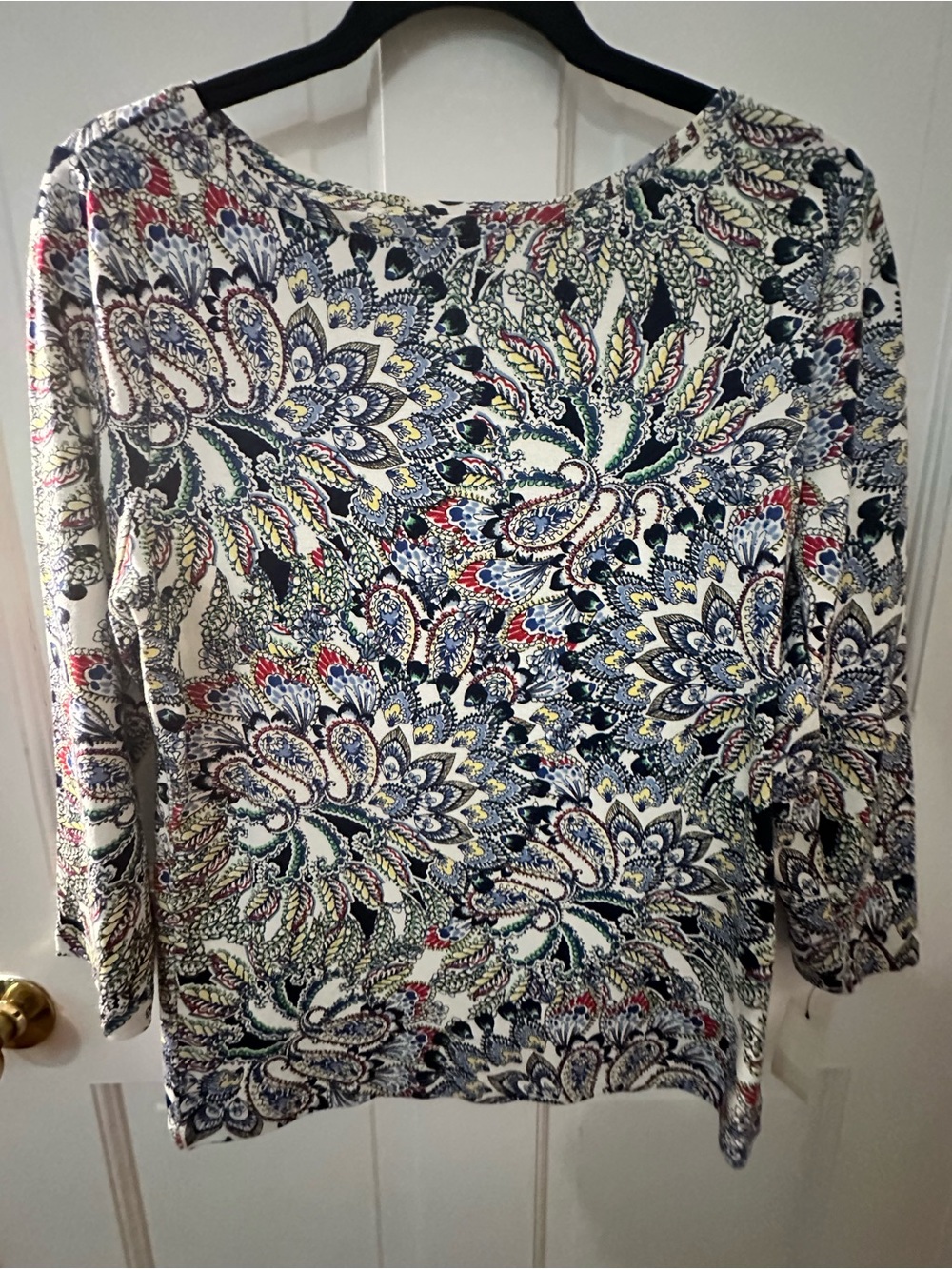 Talbots Paisley Print Boatneck Top in Cream and Navy